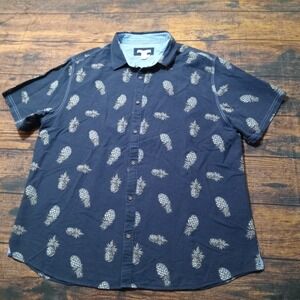 Carbon 2 Cobalt Linen Blend Short Sleeve Button Up Shirt Men's XL Blue Pineapple